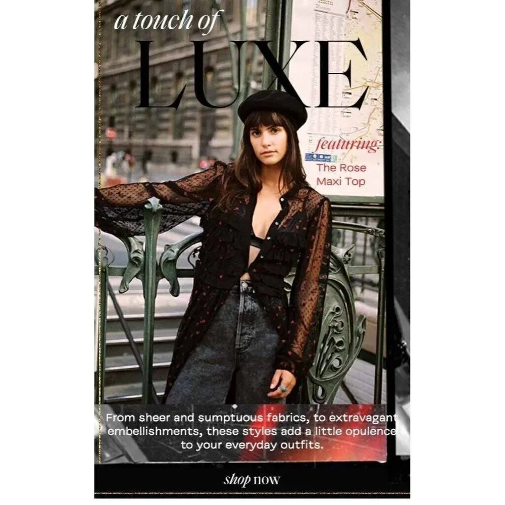 NEW FREE PEOPLE ROSE MAXI TOP EMBROIDERED MESH LACE SHIRT DRESS TUNIC BLACK